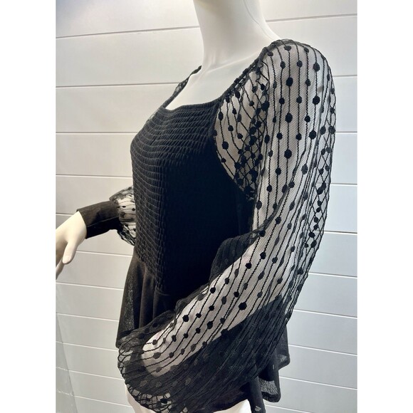 VTG Anthropologie Top L Y2K Milkmaid Regency Whimsigoth Swiss Dot Sheer Sleeve - Picture 5 of 13